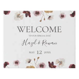 Copper Burgundy Wildflower Welcome Faux Canvas Print