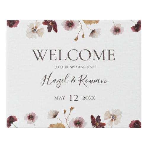 Copper Burgundy Wildflower Welcome  Faux Canvas Print