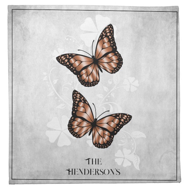 Copper Butterfly Floral Cloth Napkin (Front)