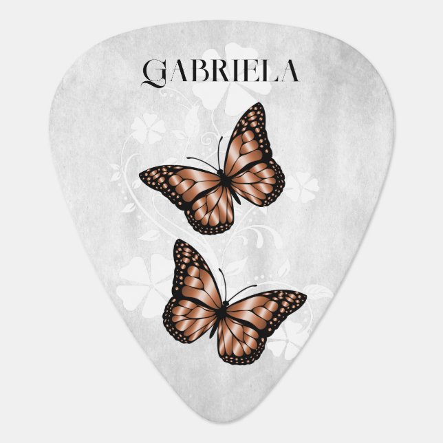 Copper Butterfly Floral Guitar Pick (Front)