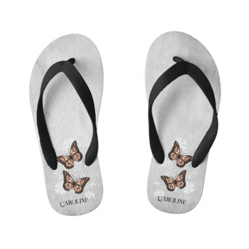 Copper Butterfly Floral Kids Flip Flops