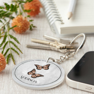 Copper Butterfly Floral Personalized Keychain