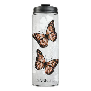 Copper Butterfly Floral Personalized Thermal Tumbler