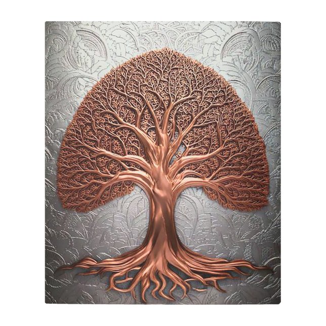 Copper Canopy: A Dance of Life on Silver Metal Print (Front)
