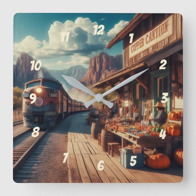 Copper Canyon Express Square Wall Clock (Front)