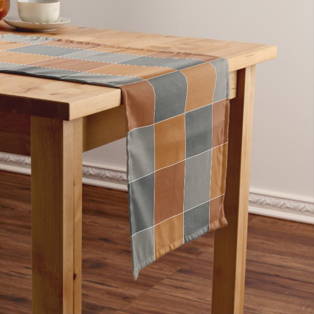 Copper Caramel and Gray Squares Medium Table Runner (In Situ)