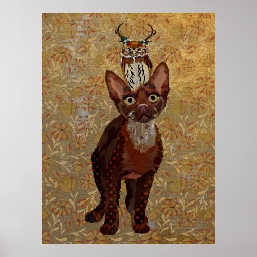 COPPER CAT  ANTLER OWL POSTER