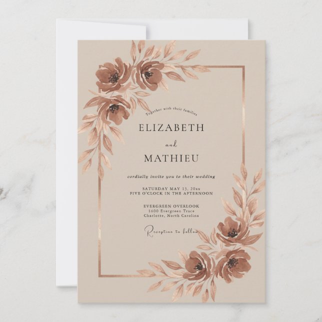 Copper Champagne Painted Wedding Invitation (Front)