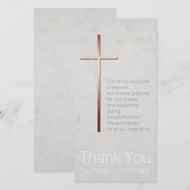 Copper Christian Cross Sympathy Thank You Card (Front/Back)