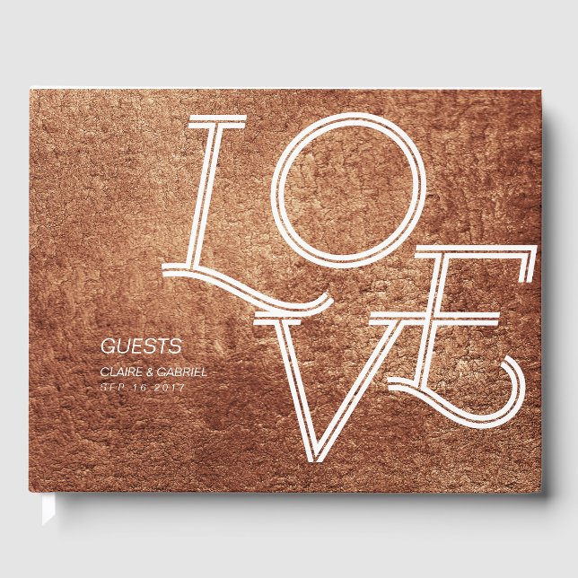 Copper color love modern simple wedding guest book (Front)