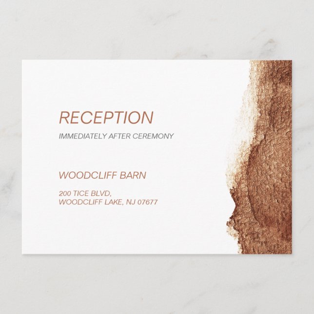 Copper color modern simple wedding reception enclosure card (Front)