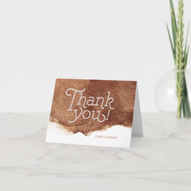 Copper color modern simple wedding thank you card (Front)