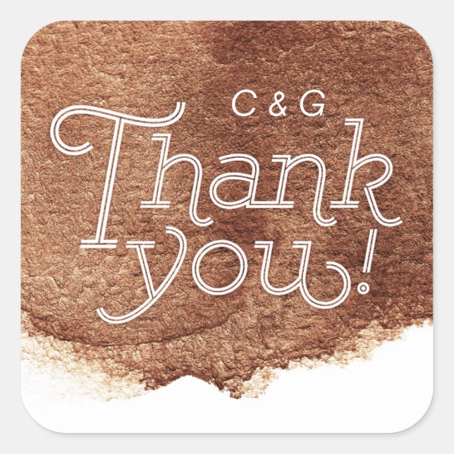 Copper color modern simple wedding thank you square sticker (Front)