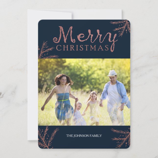 copper colored  Pine Branches Christmas Card (Front)