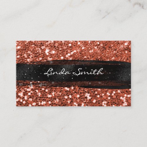 Copper Confetti Glitter Black Brush Strokes Business Card