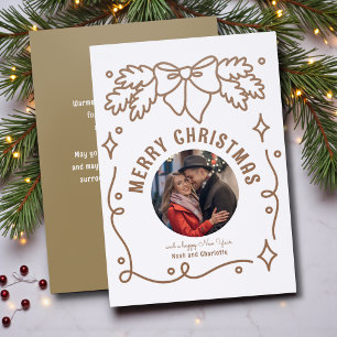 Copper Coquette Christmas Bow Family Photo Letterpress Photo Cards