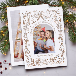 Copper Coquette Christmas Doodle Family Photo Letterpress Photo Cards