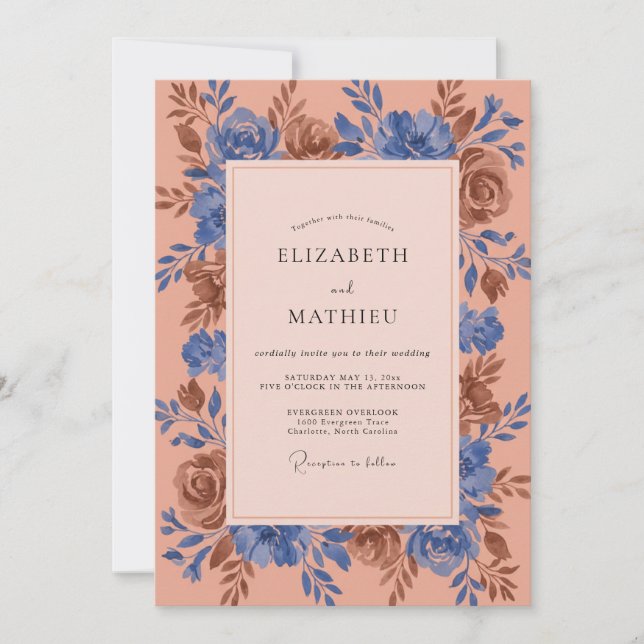 Copper Cornflower Blossom Wedding Invitation (Front)