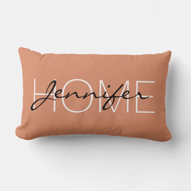 Copper (Crayola) color home monogram Lumbar Pillow (Front)