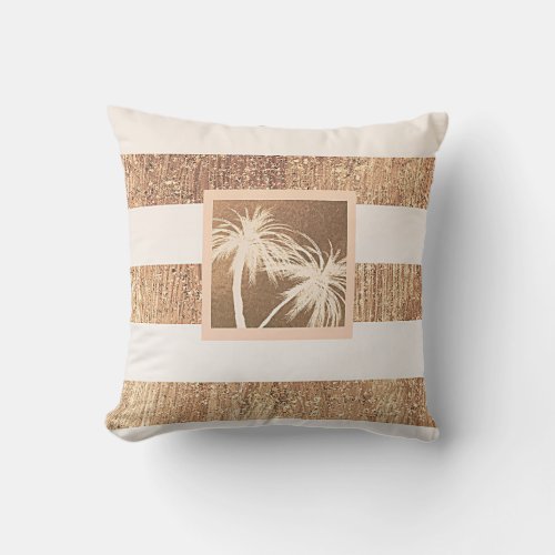 Copper  Cream Tropical Palm Trees Modern Chic Throw Pillow