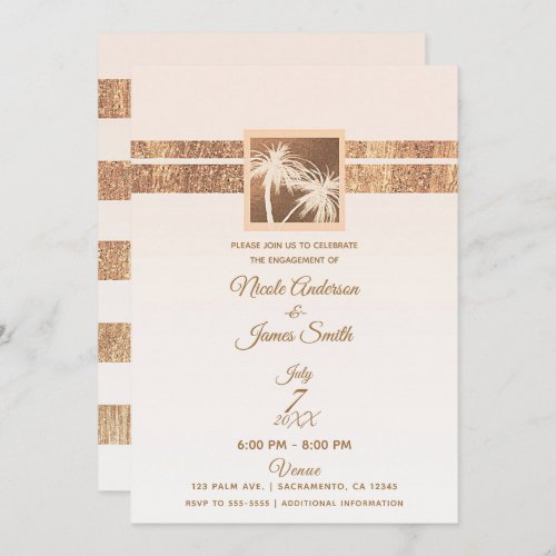 Copper Cream Tropical Palm Trees Modern Engagement Invitation