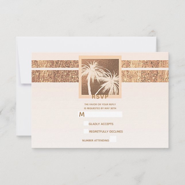 Copper & Cream Tropical Palm Trees Modern RSVP (Front)