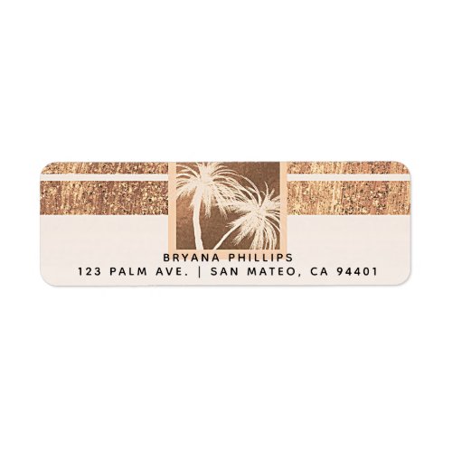 Copper  Cream Tropical Palm Trees Modern Wedding Label