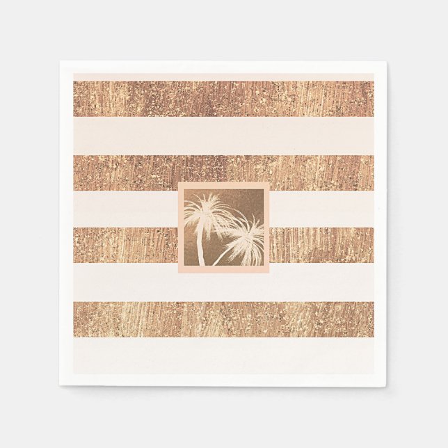 Copper & Cream Tropical Palm Trees Modern Wedding Paper Napkins (Front)