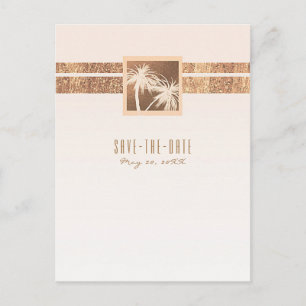 Copper & Cream Tropical Palm Trees Save the Date Announcement Postcard