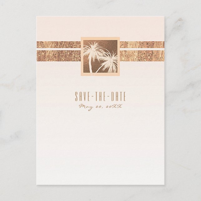Copper & Cream Tropical Palm Trees Save the Date Announcement Postcard (Front)