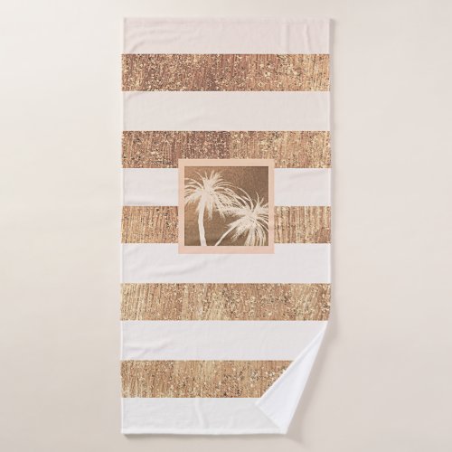 Copper  Cream Tropical Palm Trees Sparkle Chic Bath Towel Set