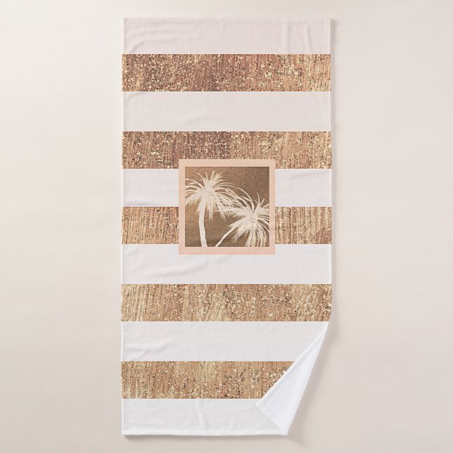 Copper & Cream Tropical Palm Trees Sparkle Chic Bath Towel Set (Bath Towel)