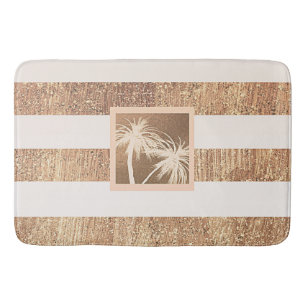 Copper & Cream Tropical Palm Trees Sparkle Chic Bathroom Mat