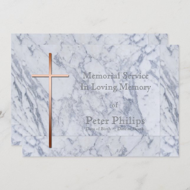 Copper Cross Marble 2 Funeral Announcement (Front/Back)