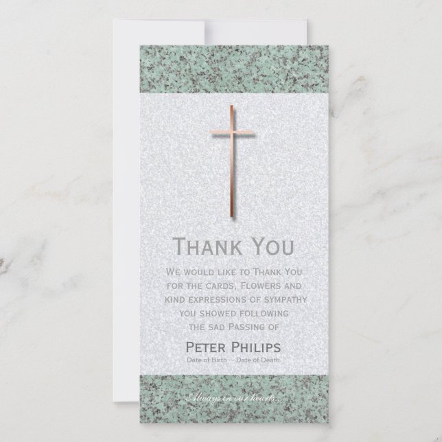 Copper Cross Stone 1 Funeral Thank You Photo Card (Front)