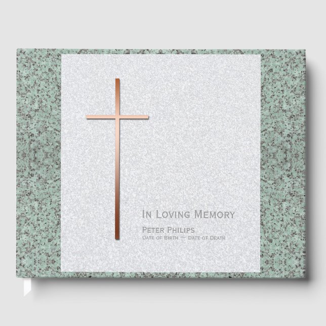 Copper Cross Stone 2 Funeral Memorial Guest Book (Front)