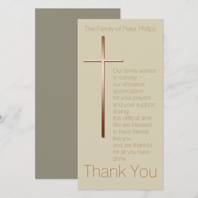 Copper Cross Sympathy Thank You Choose Color (Front/Back)