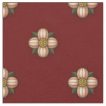 Copper Cruciferous Flowers on Dark Red Fabric