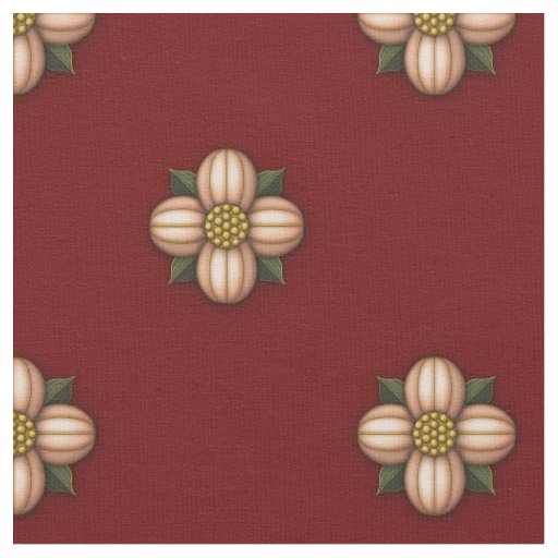 Copper Cruciferous Flowers on Dark Red Fabric
