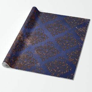 Copper Damask on Purple Blue Wrapping Paper