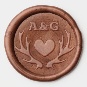 Copper Deer Antler Wax Seal Stickers For Wedding by logotees at Zazzle