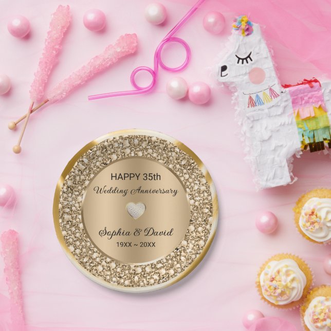 Copper Diamonds Wedding Anniversary  Paper Plates (Party)