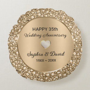 Copper Diamonds Wedding Anniversary Round Pillow