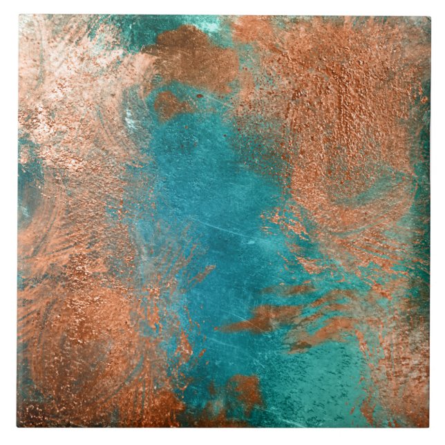 Copper Distressed Patina  Ceramic Tile (Front)