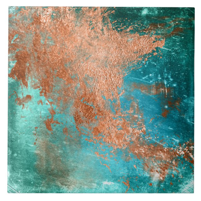 Copper Distressed Patina  Ceramic Tile (Front)