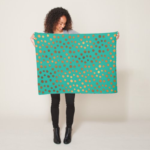 Copper Dots Teal Turquoise Patina Modern Metallic Fleece Blanket