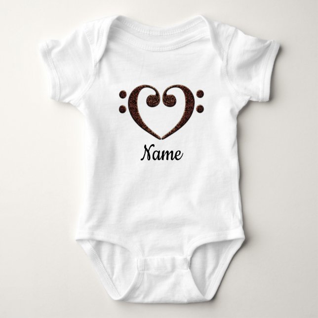 Copper Double Bass Clef Heart Customized Baby Bodysuit (Front)