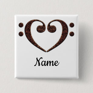 Copper Double Bass Clef Heart Customized Button