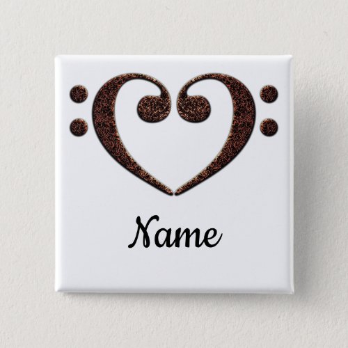 Copper Double Bass Clef Heart Customized Square Button