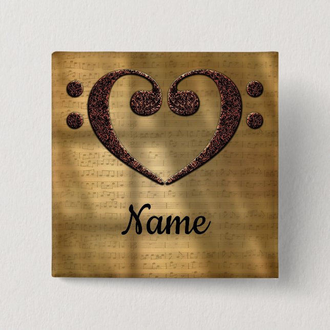 Copper Double Bass Clef Heart Customized Button (Front)